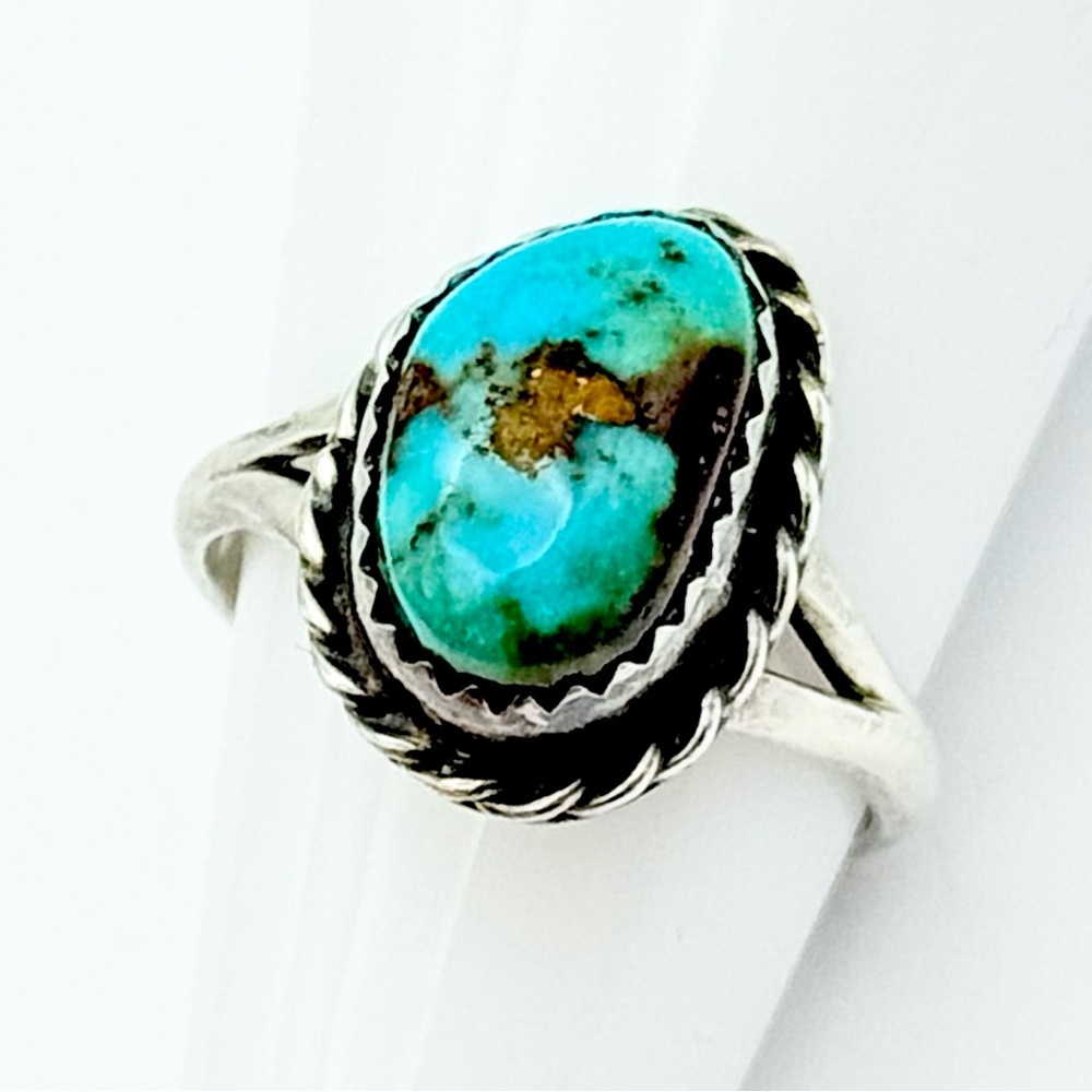 Vintage Navajo Turquoise Sterling Silver Ring - Signed LEE Native American